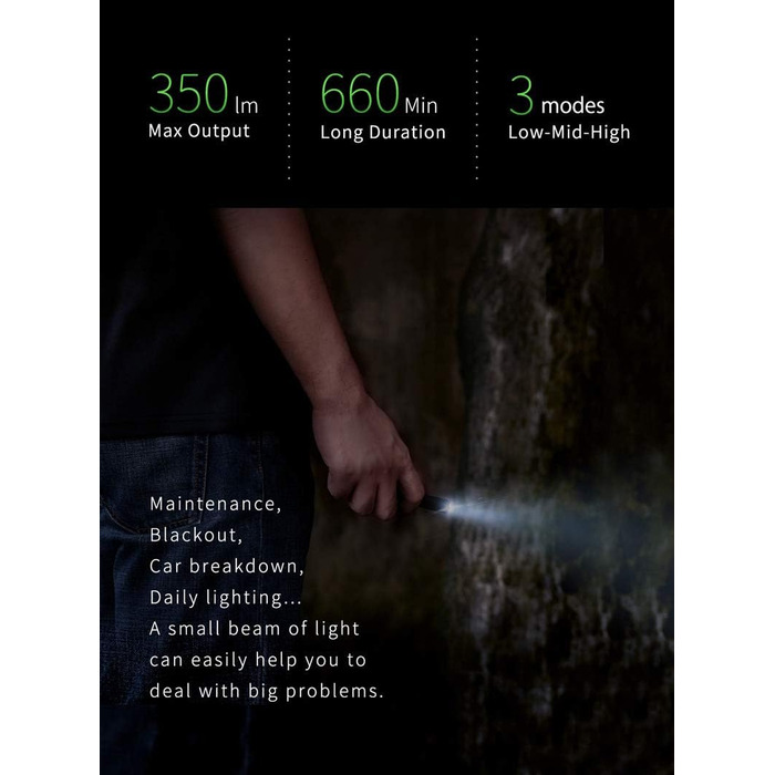Ліхтарик K3R 350 люмен з USB-C, включаючи акумулятор Nextorch ємністю 320 мАг, 3R -