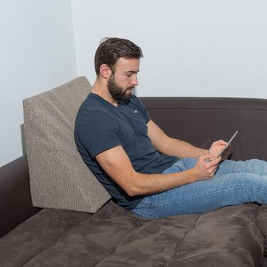 Фантастична клиноподібна подушка XL 60x50x30 см - стабільна форма подушки для читання XL для ліжка та дивана. Подушка для читання зі знімним чохлом, який можна прати. Універсальна подушка для рефлюксу. Коричневий/Світло-коричневий