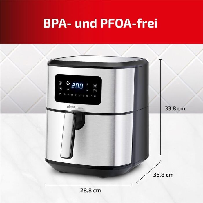 Фритюрниця Ufesa Falcon Fryer 6.5 л, нержавіюча сталь, технологія Air Pulse, 8 програм, 1700 Вт, цифровий, таймер, температура 80C - 200C, не містить BPA та PFOA, контейнер із захистом від прилипання