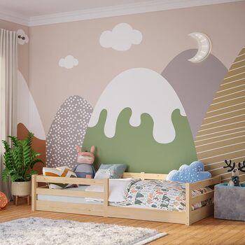 Ліжко Bellabino Iskri на підлозі 90x200 см Дитяче ліжко Монтессорі із захистом від падіння та рейковою основою Дерев&39яне ліжко для хлопчиків та дівчаток з масиву сосни натурального кольору Дитяче ліжко натурального кольору 90x200 см без матраца