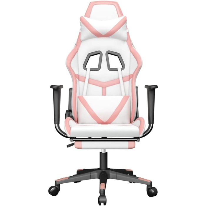 Геймерське крісло з підставкою для ніг з білої та рожевої штучної шкіри, регульована спинка та висота, функція повороту на 360 градусів, міцний металевий каркас, ергономічне сидіння.