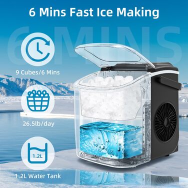 Малий льодогенератор PALINTH Ice Cube Machines, 2 розміри Bullet Ice Cube Maker, автомат для льоду, що самоочищається, подрібнений лід із портативною ручкою, 9 кубиків льоду за 6 хвилин.