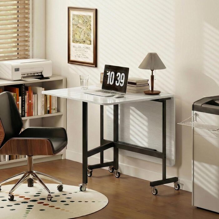 Розкладний обідній стіл, кухонний стіл для 4-6 осіб з колесами, сталеві ніжки, мобільний розкладний обідній стіл для невеликих приміщень, їдальня, кухня, 120 x 80 x 73 см, білий