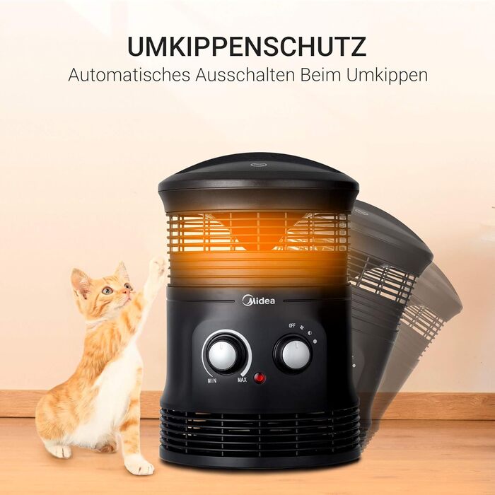 Портативний керамічний вентилятор-обігрівач Midea NF18-17PA потужністю 1800 Вт з автоматичним обертанням на 360, 2 режими нагріву, енергозберігаючий тихий обігрівач для вітальні, офісу, житлової зони