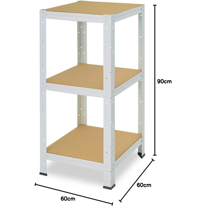 Надміцний домашній стелаж, білий/металевий стелаж з 3 полицями/металевий стелаж для підвалу, гаражний стелаж, стелаж для майстерні або стелаж для зберігання/змішаний металевий стелаж з вантажопідйомністю 175 кг В 90 см / Ш 60 см / Г 60 см, 90x60x60