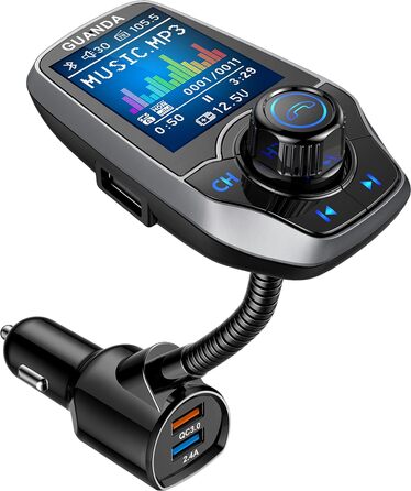 Передавач Bluetooth для автомобіля з 1,8-дюймовим кольоровим екраном Bluetooth Гучний зв'язок Автомобільний радіоадаптер Bluetooth 4 в 1 MP3-плеєр AUX 2 порти USB SD/TF карта (QC3.0 2.4A/5V сріблястий)