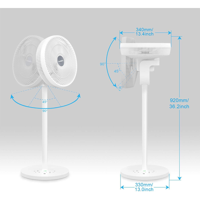 П'єдестальний вентилятор з двигуном постійного струму - вентилятор Тихий 20 дБ 3D коливальний з пультом дистанційного керування/ви