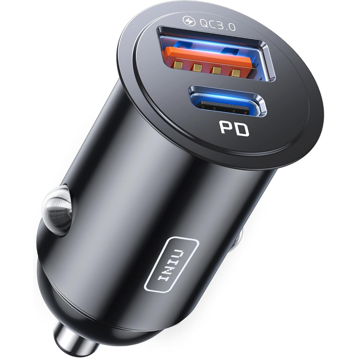 Адаптер для прикурювача, USB C 30W USB A 30W USB розетка 12В, автомобільний зарядний пристрій з двома портами 5А для швидкої заряд