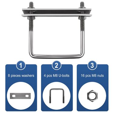 Болт M8, U-подібний різьбовий кронштейн, квадратні болти, затискачі U-болтів, U-болти для саду, автофургонів, DIY, сонячної установки та кріплення (4 шт., M8x80x100 мм)
