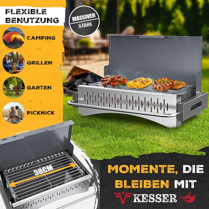 Складаний гриль KESSER, портативний кемпінговий гриль Вугільний гриль виготовлений зі сталі з порошковим покриттям, включаючи решітку для гриля, килимок для гриля та сумку для перенесення Складаний гриль, ідеальний для кемпінгу, пікніків та риболовлі, без