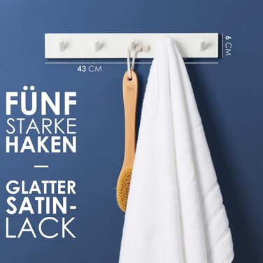 Гачки для верхнього одягу білі (2 шт.) - вішалка біла з 5 гачками - 43 см - гачки для верхнього одягу настінні - настінна вішалка