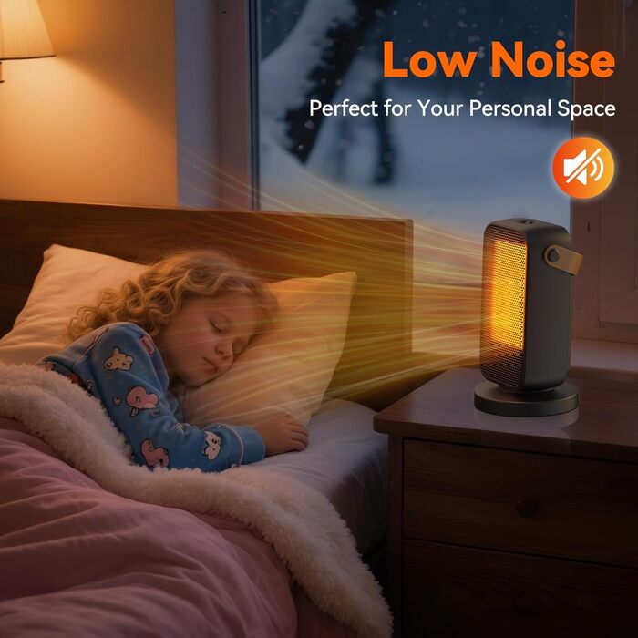 Енергозберігаючий, компактний електричний обігрівач, 1200 Вт з термостатом, керамічний нагрівальний елемент PTC, тиха робота, 3 режими, захист від перегріву та перекидання, електричний обігрівач для спальні, дому, офісу (чорний)