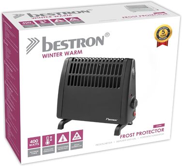 Електричний захист від замерзання Bestron, пристрій захисту від замерзання зі змінним термостатом та автоматичним вимиканням, клас захисту IP24, також підходить для гаражів, караванів, інструментальних сараїв та садових сараїв, 400 Вт, чорний