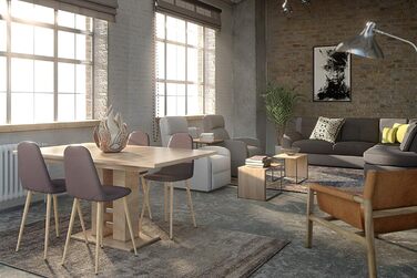 Столи Hela, стіл на п&39єдесталі Helena, матеріал на основі дерева з меламіновим покриттям, декор дуба Сонома, розсувний із синхронізованим механізмом висування 140-220x90 см