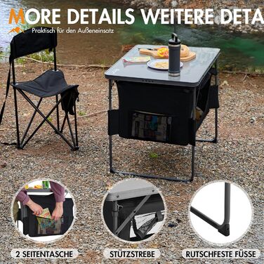 Портальний розкладний кемпінговий стіл з місцем для зберігання, розкладний обідній стіл, міні-садовий стіл, надлегкий для кемпінгу, використання на вулиці, балкону, саду