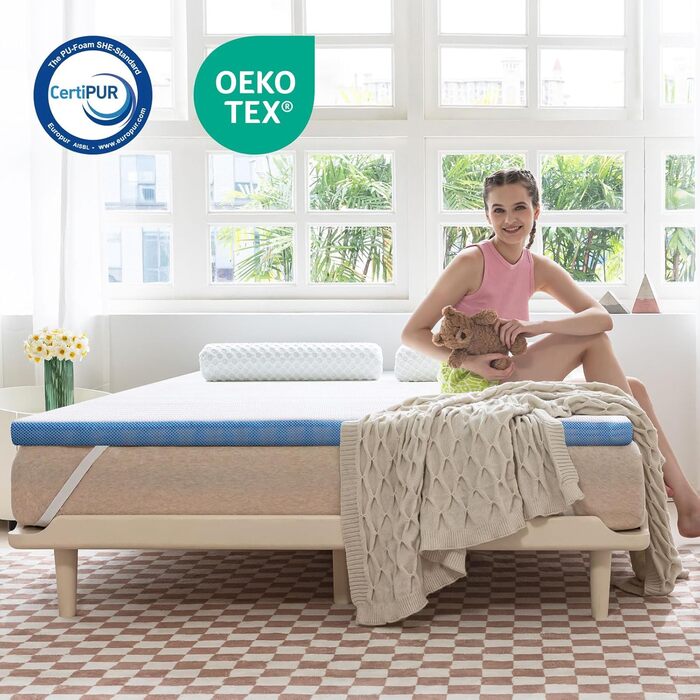 Наматрацник Storeo Basics з піни з ефектом пам&39яті з ремінцями, 140 x 200 см, товщина 5 см, білий 140 x 200 x 5 см