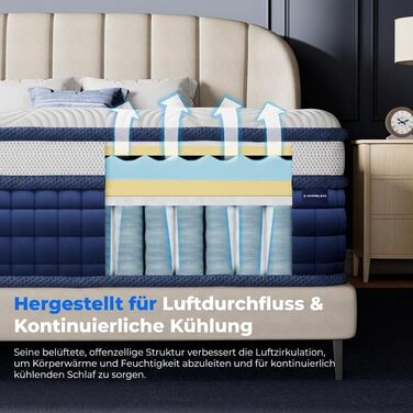 Матрац 90x200 H3 висота 26 см, пружинний блок з гелевої піни з ефектом пам&39яті, ергономічний 7-зонний ортопедичний гібридний матрац з посиленими краями, сертифікований Oeko-Tex та CertiPUR, середньої жорсткості 90 x 200 см