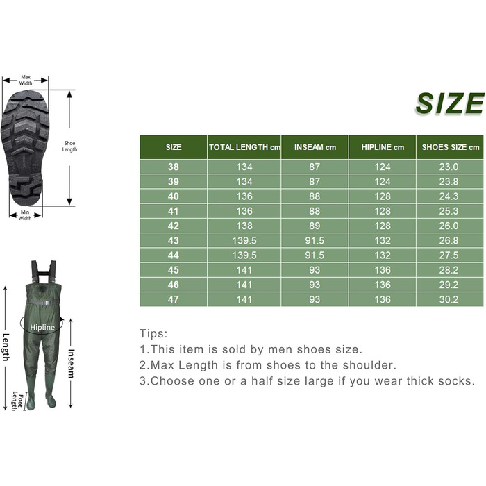Вейдерси Croch для чоловіків та жінок, рибальські штани, водонепроникні ПВХ-нейлонові з гумовими вейдерсами, розміри 38-47, ідеальні вейдерси та рибальські штани, коричневі, розмір 47