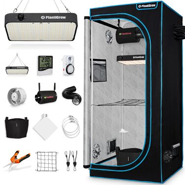 Комплект для вирощування в приміщенні з LED-лампою повного спектру 150W (з димером), 1680D, вугільним фільтром, канальним вентилятором та витяжним рукавом (80x80x180 см)