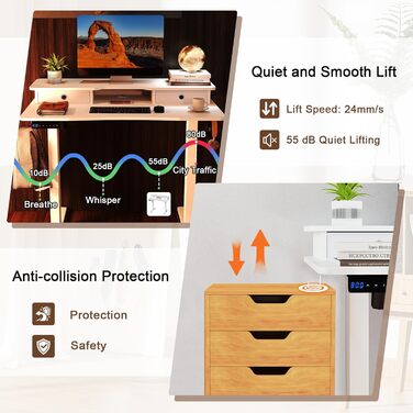 Письмовий стіл з регульованою висотою, електричний стіл для роботи стоячи з підставкою для монітора, 2 шухляди, 2 гачки, невеликий комп&39ютерний стіл з регульованою висотою від 73 до 122 см, для навчання та офісу (білий)