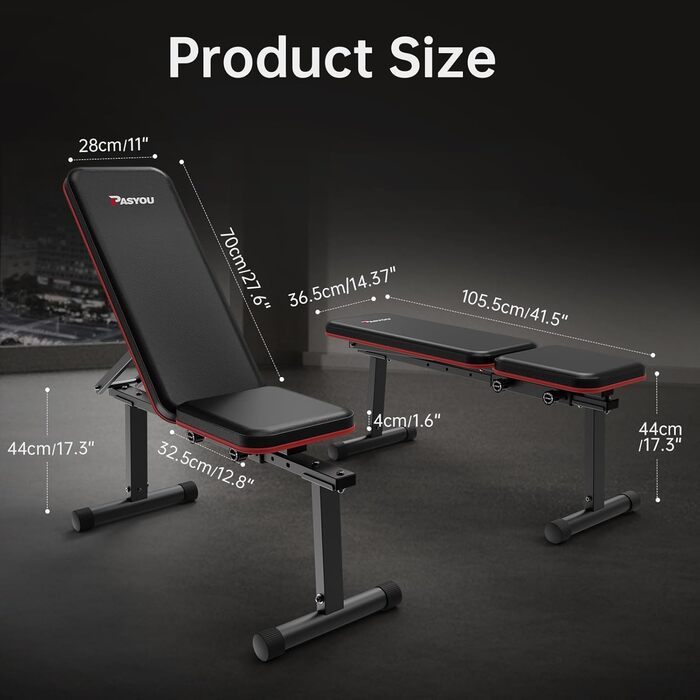 Силова лава PASYOU, плоска лава, регульована, вертикальна під кутом 90, вправи на похилій та плоскій лаві, регулювання у 5 напрямках, силова лава для дому або спортзалу, вантажопідйомність 300 кг