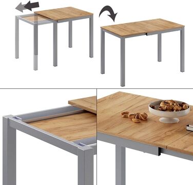 Обідній стіл Vicco Granny, дуб/сірий, 120 x 70 см, розсувний дуб/сірий 80-120 x 76 x 70