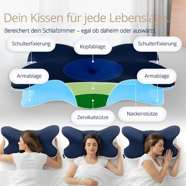 Подушка для шиї Home Vibez з піни з ефектом пам&39яті, полегшує біль у шиї та плечах, ергономічний дизайн, ортопедична подушка для шиї з охолоджувальним чохлом для всіх положень сну, включаючи дорожню сумку