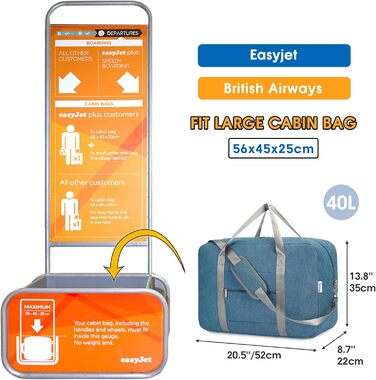 Ручна поклажа Narwey для літака, складна дорожня сумка, жіноча сумка на вихідні, спортивна сумка, жіноча та чоловіча ручна валіза, велика 40 л (темно-синій) темно-синій 40 л