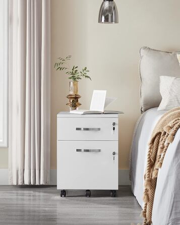 Мобільна шафа для документів VASAGLE із замком, 2 шухлядами, 5 коліщатками, регульованими підвісними рейками, для підвісних файлів формату A4 та Letter, хмарно-білий LCD22WV1