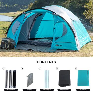 Портальний намет 3-4 особи кемпінговий водонепроникний купольний намет 4000 мм з тентом сімейний намет фестивальний намет для кемпінгу, подорожей, трекінгу, саду синього кольору