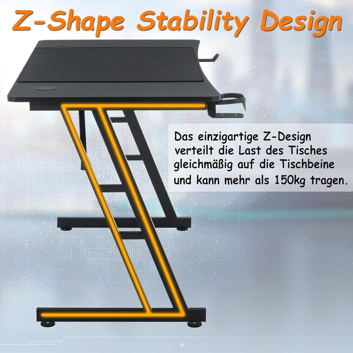 Ігровий стіл Suusonly, 140 x 60 см, МДФ / сталь / вуглецеве волокно, чорний