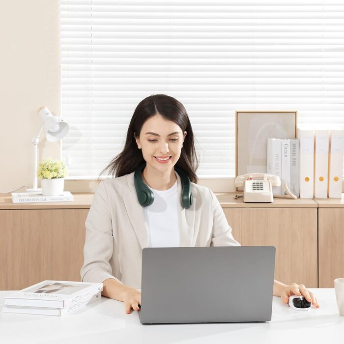 Портативний шийний вентилятор JISULIFE, вентилятор Hands Free без лопатей, персональний вентилятор 4000 мАг з живленням від батареї, настільний вентилятор із живленням від USB, 5 швидкостей - темно-зелений