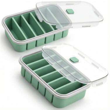 Контейнери для заморожування супів, 2 шт., силіконові лотки для заморожування на 6 відділень з кришками, герметичні та герметичні, підходять для супу, дитячого харчування, кубиків льоду, бульйону, соусу або масла, контейнери для заморожування кубиків льод