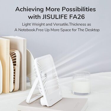 Настільний вентилятор JISULIFE Quiet, 4500mAh Mini Fan Battery Rechargeable, 180 Foldable Portable Fan Small, 4 speeds Adjusted For Home Office Travel-White