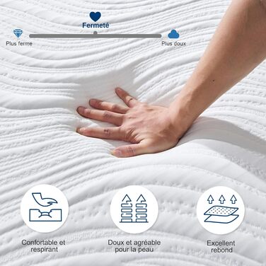 Матрац, 160 x 200 см, товщина 25 см, матрац з піни з ефектом пам&39яті, середньої жорсткості, 7 зон комфорту, ідеальна підтримка, двосторонній 160x200x25 25 см