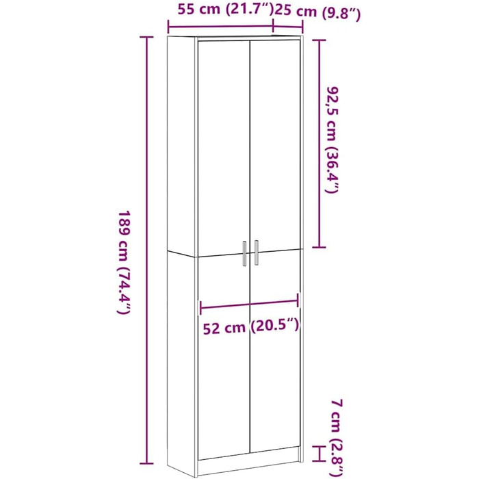 Шафа з полицями, біла, 55 x 25 x 189 см, інженерна деревина, шафа для спальні, сучасне сховище, дерев&39яна коробка з дверцятами, для кращої організації одягу