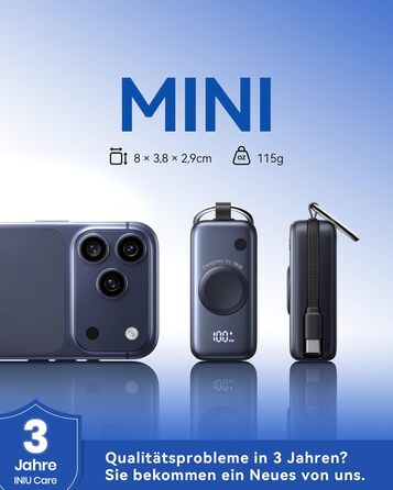 Міні-зовнішній зарядний пристрій для Apple Watch та iPhone з кабелем USB-C, портативні зовнішні акумулятори для телефону 5000 мАг 20 Вт PD, дорожні гаджети для Apple Watch Ultra 11 10 9 8 7 6 5 SE, iPhone 17 16 15 чорного кольору