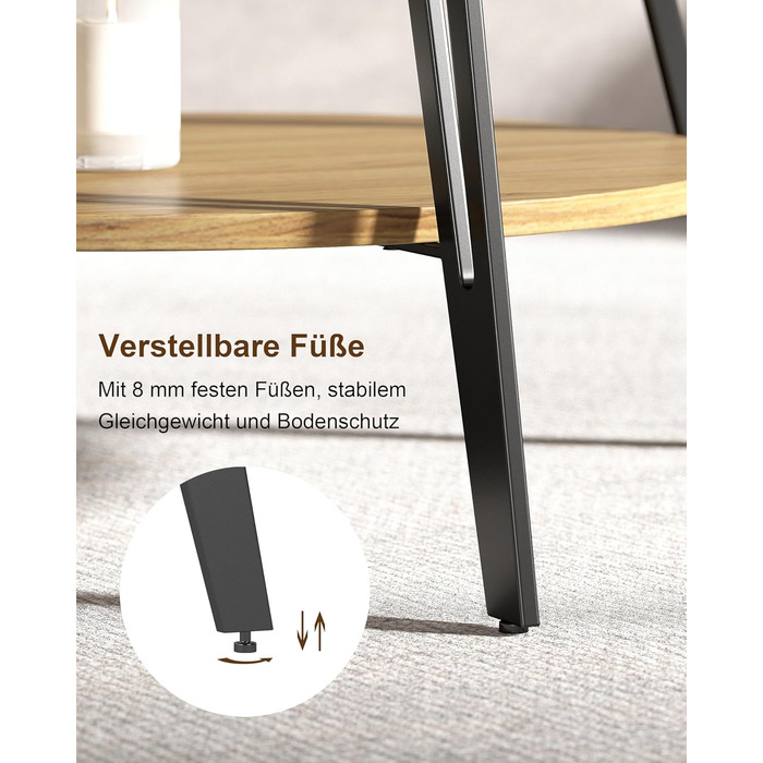 Круглий дерев&39яний журнальний столик Manora з подвійним відділенням для зберігання, круглий стіл для вітальні, дерев&39яний бічний столик з металевою основою, сучасний дизайн круглого дивана-столика для вітальні (дуб, C25298) Меблі для вітальні з дуба