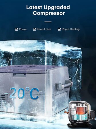 Компресорна холодильна камера, портативний холодильник 60 літрів, портативна холодильна камера 12В (від -20 до 10), знімні дверцят