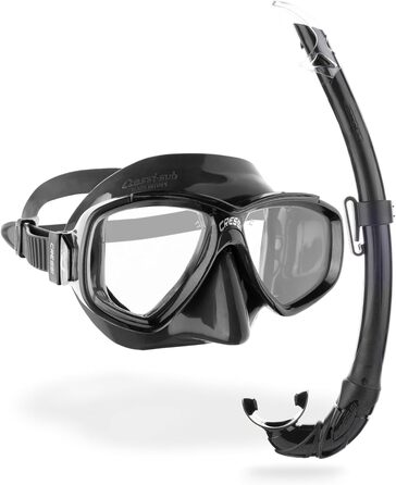 Одинарна маска або комбінований комплект маска трубка для дайвінгу та снорклінгу, один розмір, дорослий комбінований комплект чорний/чорний