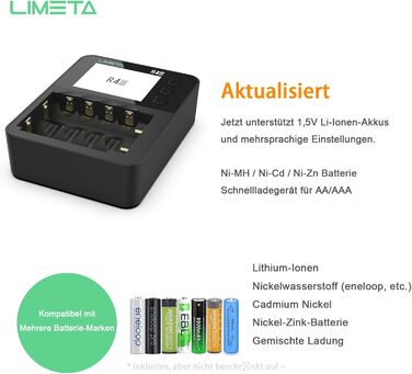 Зарядний пристрій LIMETA 18650 для акумуляторів AA AAA з 42 незалежними слотами, підтримує розряд/аналіз, з РК-дисплеєм, для 3.7V Li-Ion/Ni-MH/Li-Fe/1.5V Lithium 18650 18700 20650 20700 21700 26650 AA AAA R4EVO