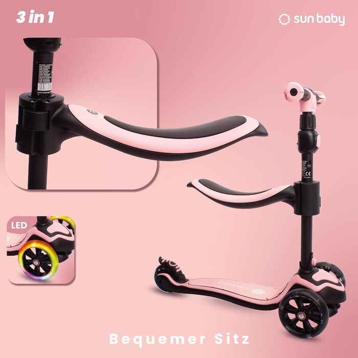 Сонячний дитячий самокат самокат дитячий 3 роки, світлодіодний великий 3 колеса, знімне сидіння, дитячий самокат, Childern's Scoot