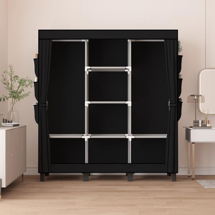 Портативна шафа, шафа для спальні, коробка для зберігання одягу, проста підвісна вішалка для одягу, підходить для спалень, гуртожитків та квартир. 130 см Ш * 45 см Г * 172 см В Чорний колір