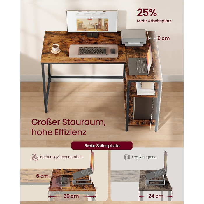 Г-подібний кутовий стіл, комп&39ютерний стіл з місцем для зберігання, офісний стіл, полиця з регульованою висотою, для домашнього офісу, 110 x 80 см, вінтажний коричневий LWD135KD01 Вінтажний коричневий 110 x 80 см Без подовжувача