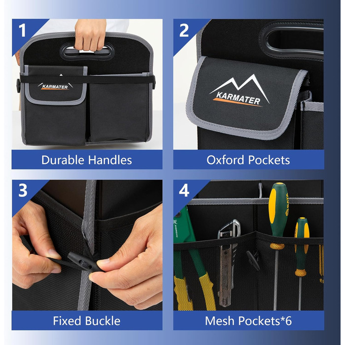 Органайзер для багажника M KARMATER, машинне прання, матеріал PP, 3 відділення, автомобільне зберігання, 95 л, водонепроникний поліестер, органайзер для аксесуарів та 6 кишень, підходить для позашляховиків, мінівенів, пікапів. Розміри 91.4 x 35.6 x 30.5 с