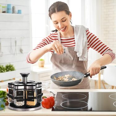 Карусель для спецій, що обертається на 360, органайзер для спецій з 6 баночками для спецій об&39ємом 120 мл, регулювання розміру на 360, ніжна підставка для спецій з нержавіючої сталі, зберігання основних спецій для початківців-кухарів, один шар - 6 баноч