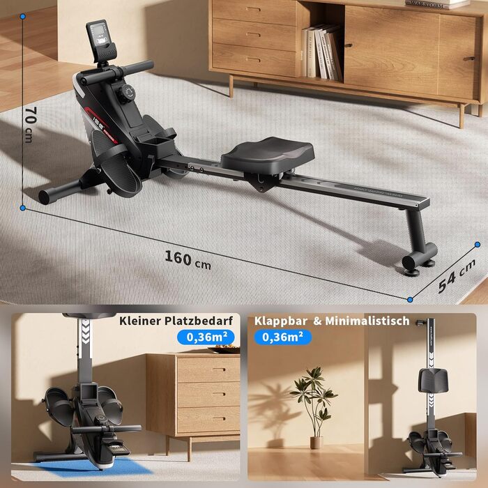 Гребний тренажер ISE для домашнього використання, магнітний гребний тренажер із додатком, РК-дисплеєм та 8 рівнями опору, магнітний гребний тренажер, тихий гребний тренажер для кардіотренувань, обладнання для домашнього спортзалу