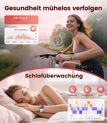 Жіночий смарт-годинник LIGE (2 ремінці), 1,43-дюймовий HD AMOLED-дисплей, смарт-годинник з функцією телефону, фітнес-годинник, спортивний годинник з понад 120 спортивними режимами, відстеження сну, відстеження менструального циклу, годинник для iOS/Androi