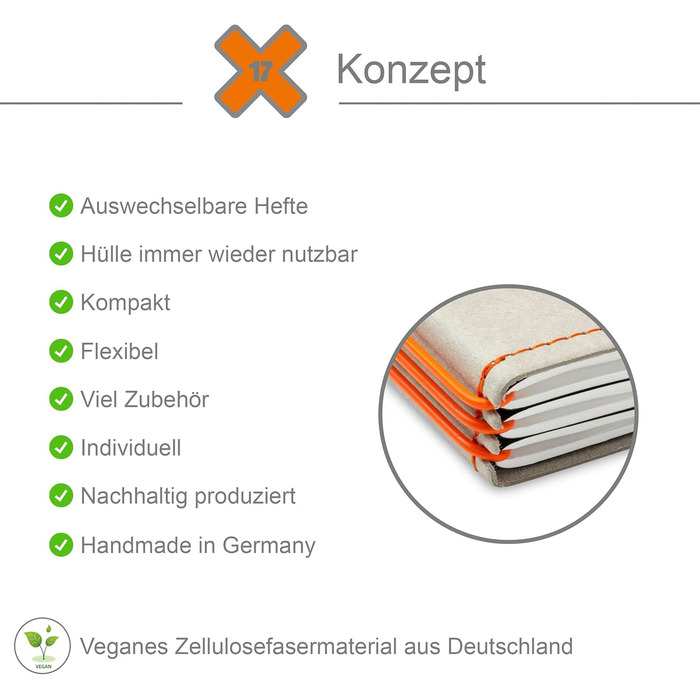 Революційна, екологічна концепція X17 для персонального органайзера та планувальника/рукава для 3 ноутбуків Веганський, Німецький целюлозний матеріал, Чорний Синій, Зроблено в Німеччині А4 3 Буклети Vegan Texon Чорний / Синій, 4