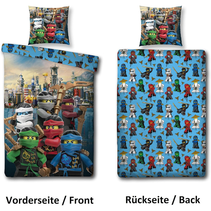 Комплект постільної білизни Character World Lego Ninjago для хлопчиків - дитяча постільна білизна 135x200 80x80 см з 100 бавовни н